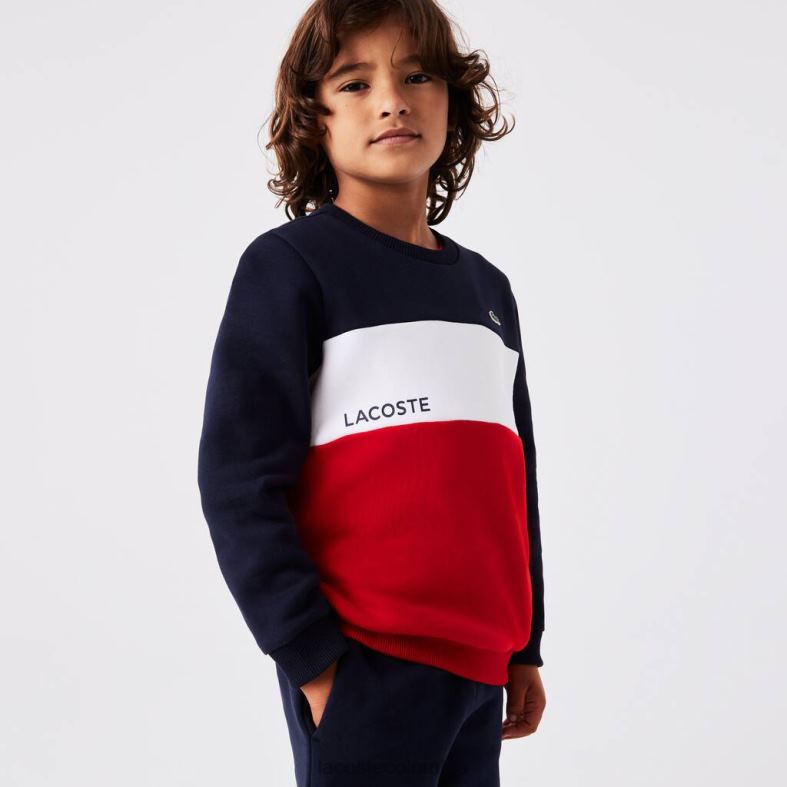 sudadera con cuello redondo y logo azul marino/blanco/rojo Lacoste ropa niños 80XZX3237