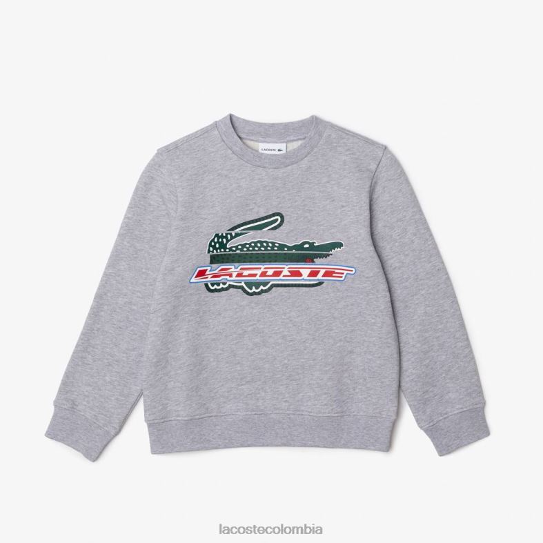 sudadera de felpa de algodón orgánico lomo gris Lacoste ropa niños 80XZX3050