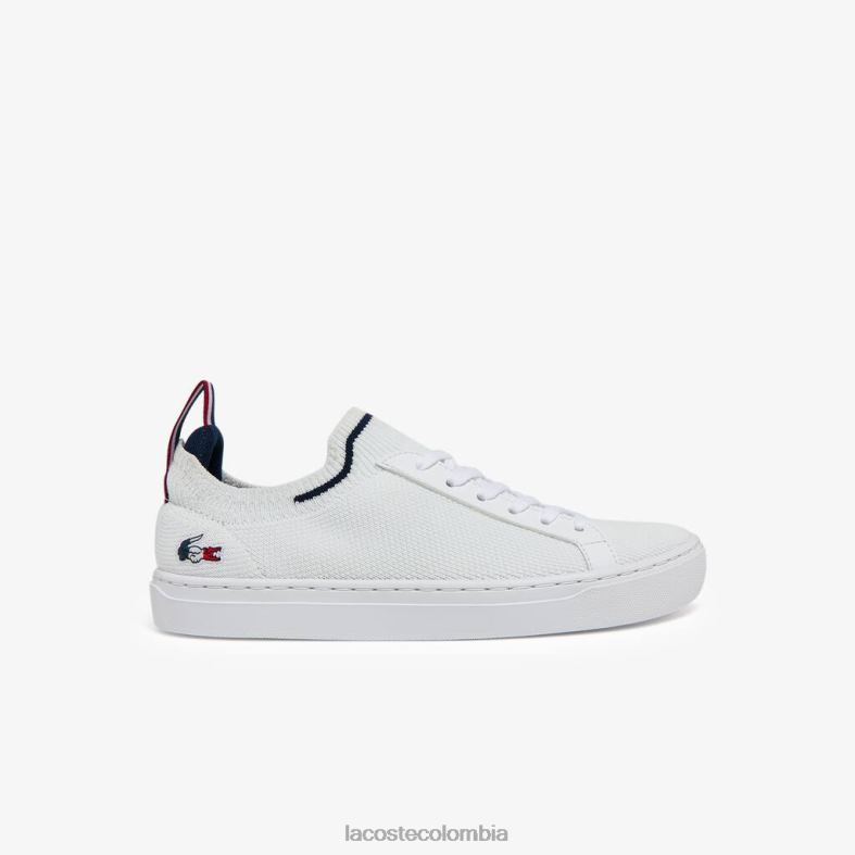 zapatillas la piquee de tela tricolor blanco, azul marino y rojo Lacoste zapatos niños 80XZX3317