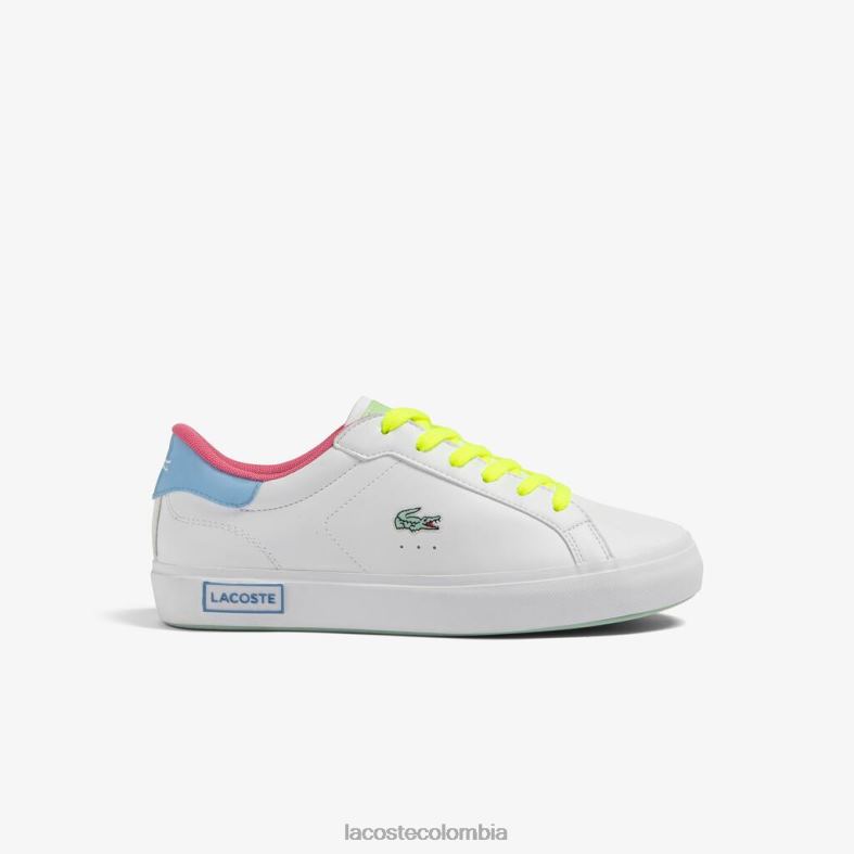 zapatillas powercourt de material sintético con colores llamativos blanco verde Lacoste zapatos niños 80XZX3070