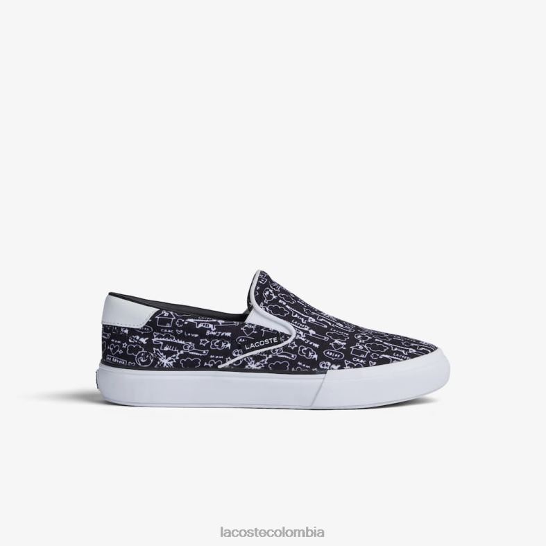 salto servir textil sin cordones blanco negro Lacoste zapatos niños 80XZX3234