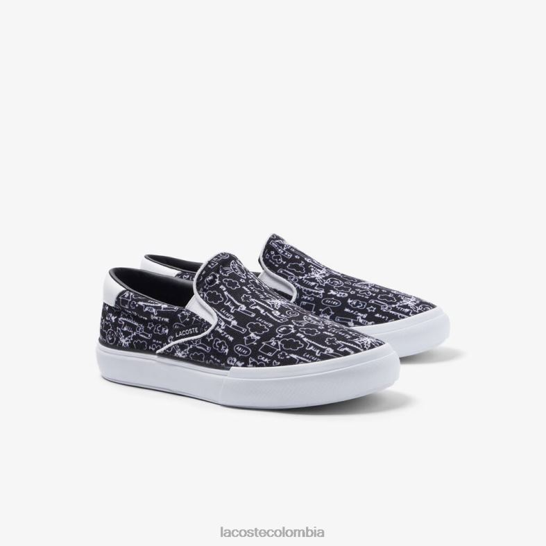 salto servir textil sin cordones blanco negro Lacoste zapatos niños 80XZX3234