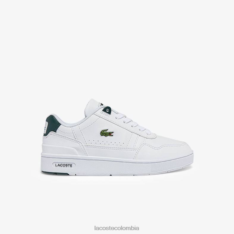 zapatillas con clip en T de material sintético blanco y verde oscuro Lacoste zapatos niños 80XZX3115
