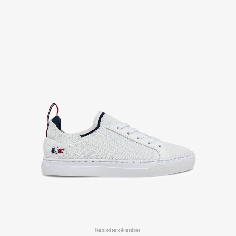 zapatillas la piquee de tela tricolor blanco, azul marino y rojo Lacoste zapatos niños 80XZX3304
