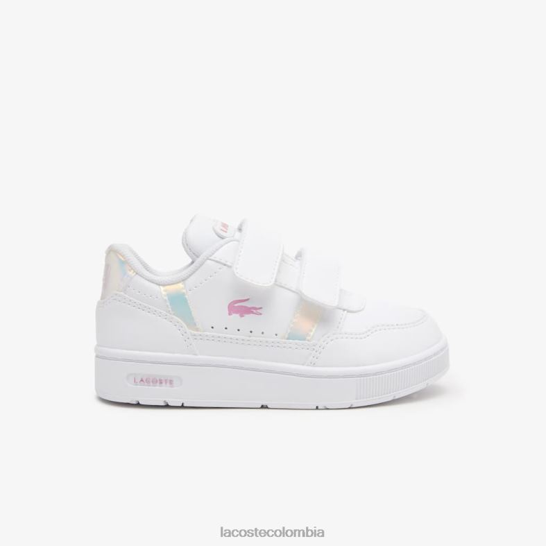 zapatillas con clip en forma de T y tacón sintético blanco Lacoste zapatos niños 80XZX2938