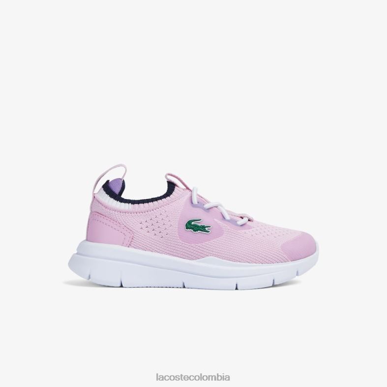 zapatillas run spin knit textil color contraste rosa y blanco Lacoste zapatos niños 80XZX2982