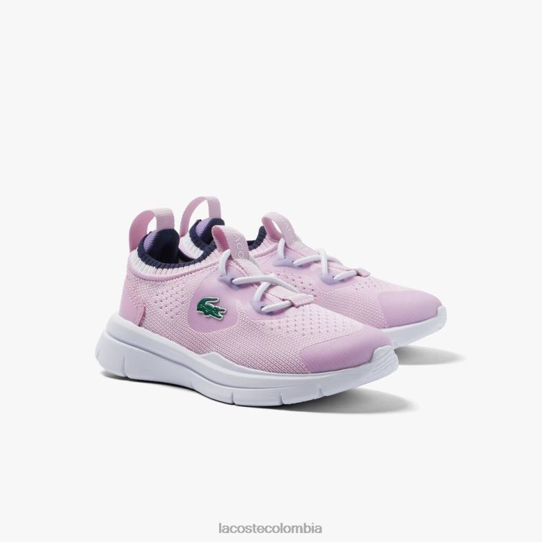zapatillas run spin knit textil color contraste rosa y blanco Lacoste zapatos niños 80XZX2982