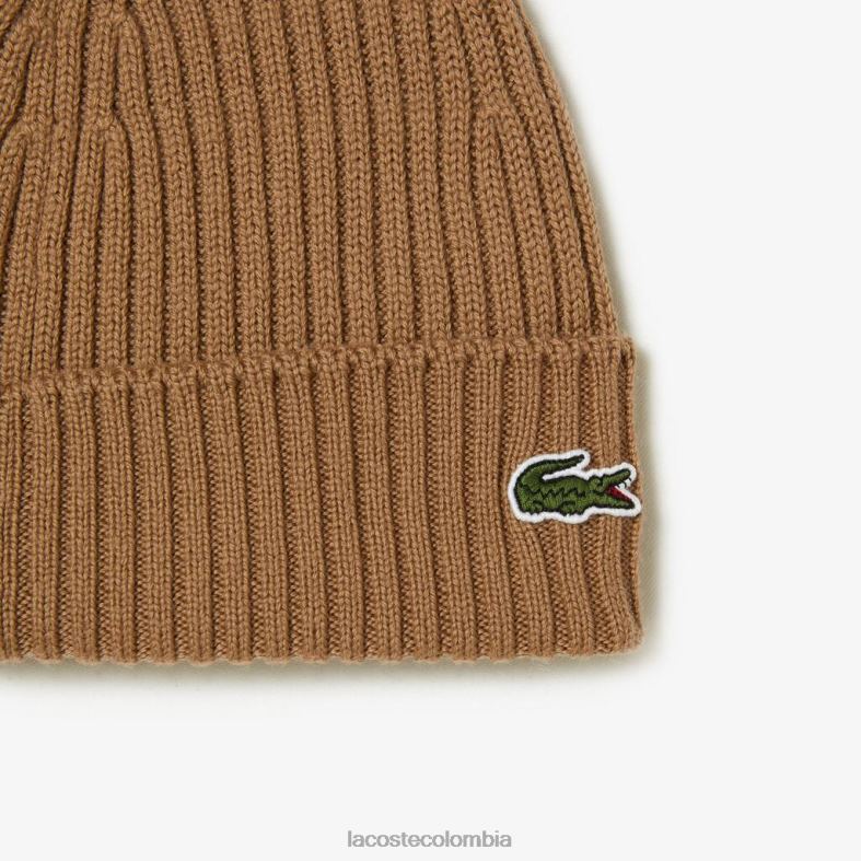 gorro de lana de canalé marrón Lacoste accesorios unisexo 80XZX2257