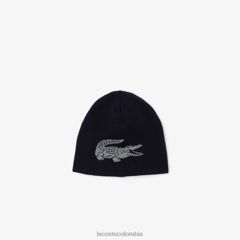 gorro reversible con cocodrilo en contraste azul marino/gris chino Lacoste accesorios unisexo 80XZX2346