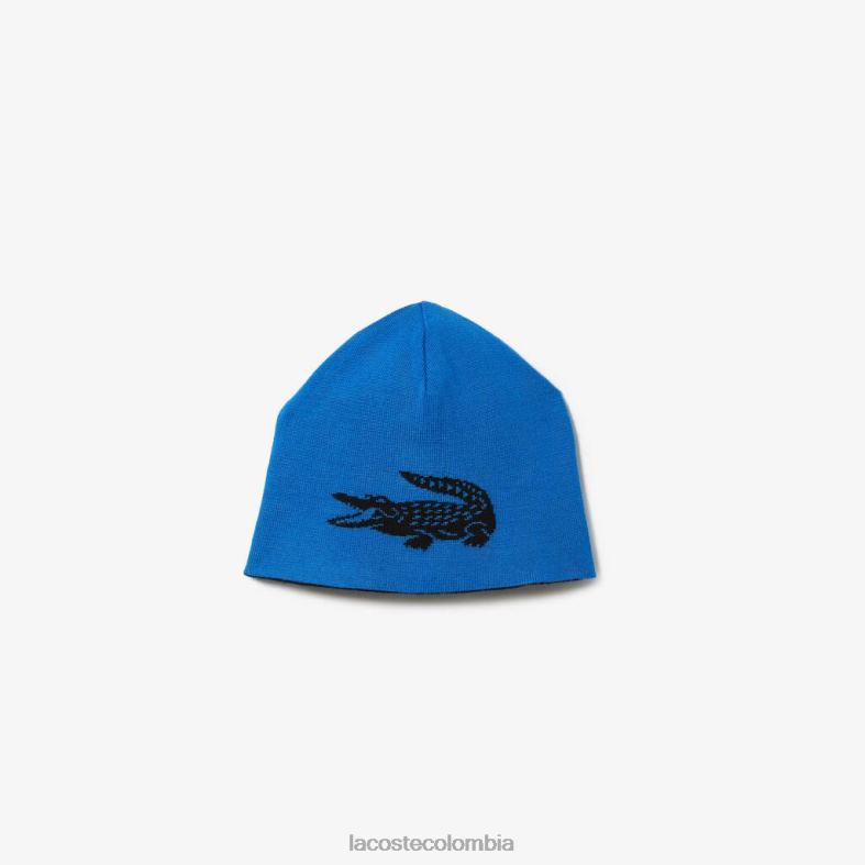 gorro reversible con cocodrilo en contraste azul negro Lacoste accesorios unisexo 80XZX2345