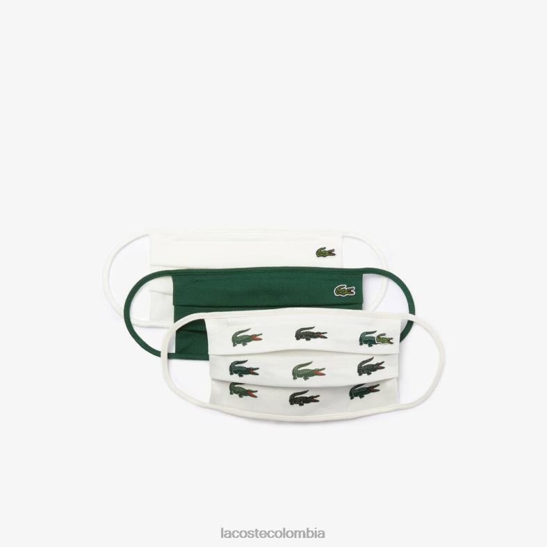 l.12.12 mascarillas faciales de algodón paquete de 3 verde blanco Lacoste accesorios unisexo 80XZX2290