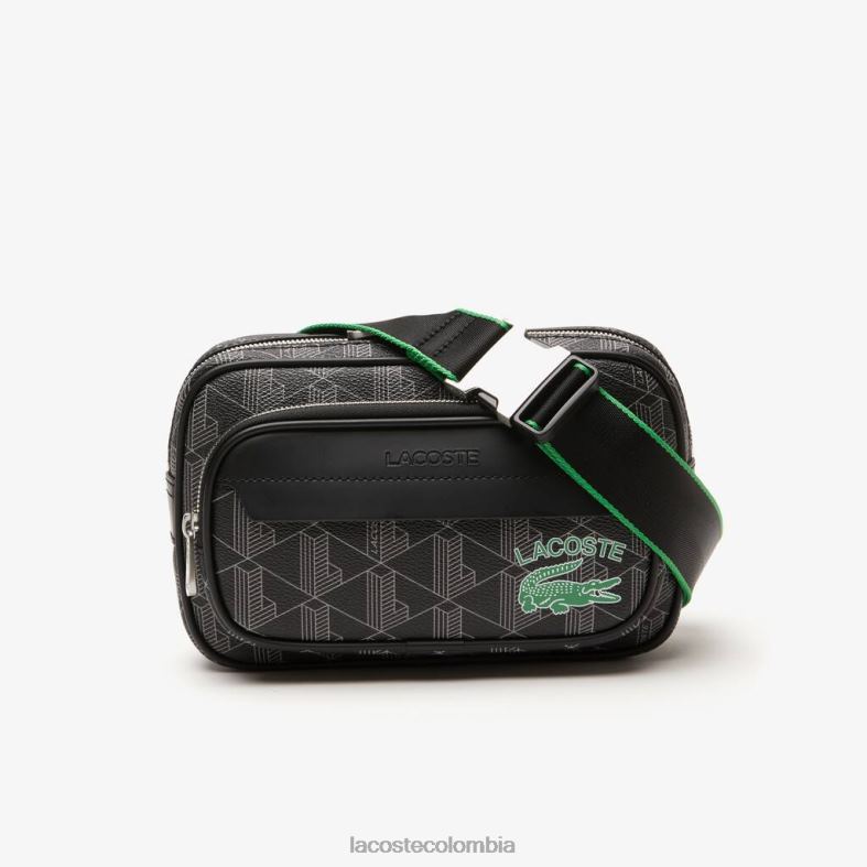 bolso bandolera con estampado de monogramas en mezcla: pequeño mono negro gris estragón Lacoste bolsos y marroquinería unisexo 80XZX1961