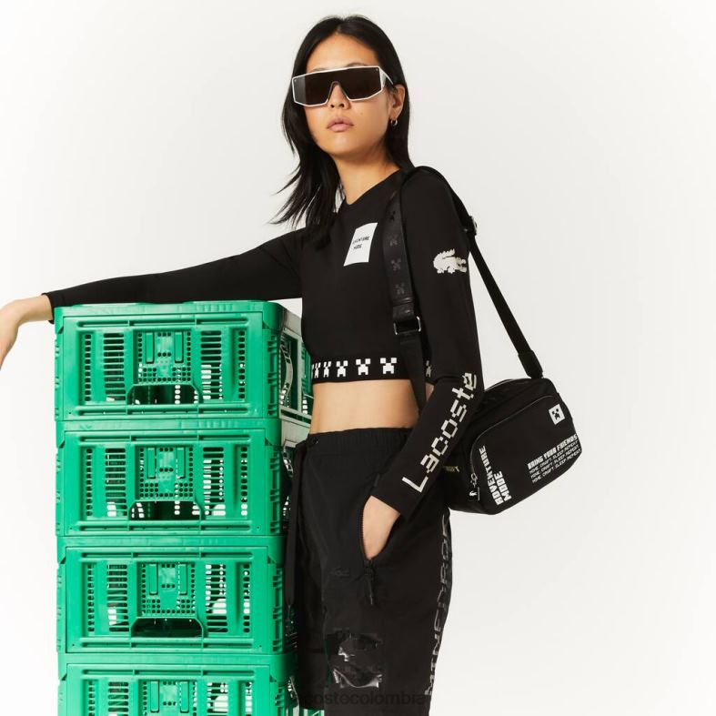 bolso de hombro con estampado de nailon minecraft negro blanco Lacoste x Minecraft bolsos y marroquinería unisexo 80XZX2838
