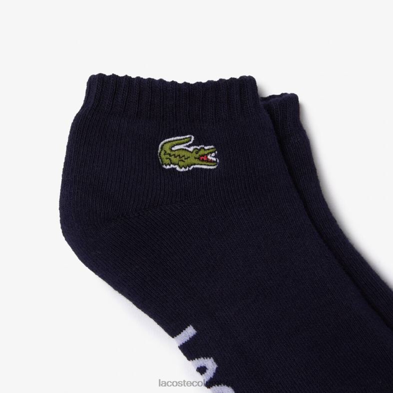 calcetines bajos de algodón elástico con marca deportiva azul marino/blanco Lacoste ropa unisexo 80XZX1676