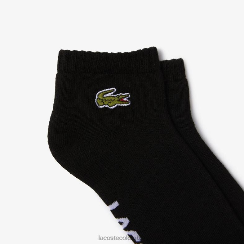calcetines bajos de algodón elástico con marca deportiva blanco negro Lacoste ropa unisexo 80XZX1675