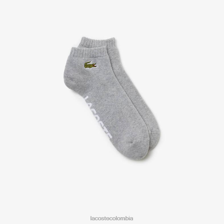 calcetines bajos de algodón elástico con marca deportiva gris chino/blanco Lacoste ropa unisexo 80XZX1677