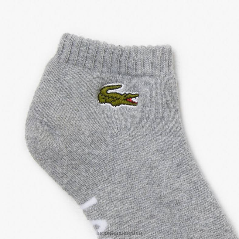 calcetines bajos de algodón elástico con marca deportiva gris chino/blanco Lacoste ropa unisexo 80XZX1677