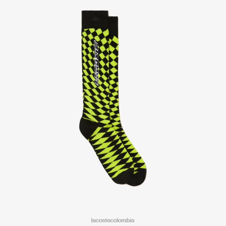 calcetines de compresión a cuadros amarillo negro Lacoste ropa unisexo 80XZX526