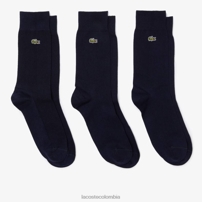 calcetines de piqué de algodón de corte alto, paquete de 3 Azul marino Lacoste ropa unisexo 80XZX1666