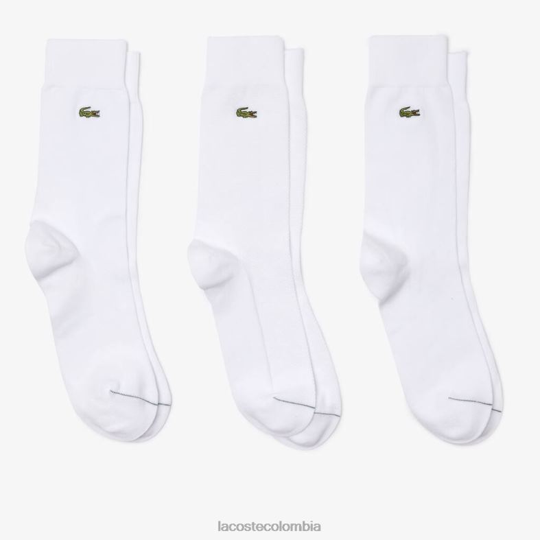 calcetines de piqué de algodón de corte alto, paquete de 3 blanco Lacoste ropa unisexo 80XZX1664