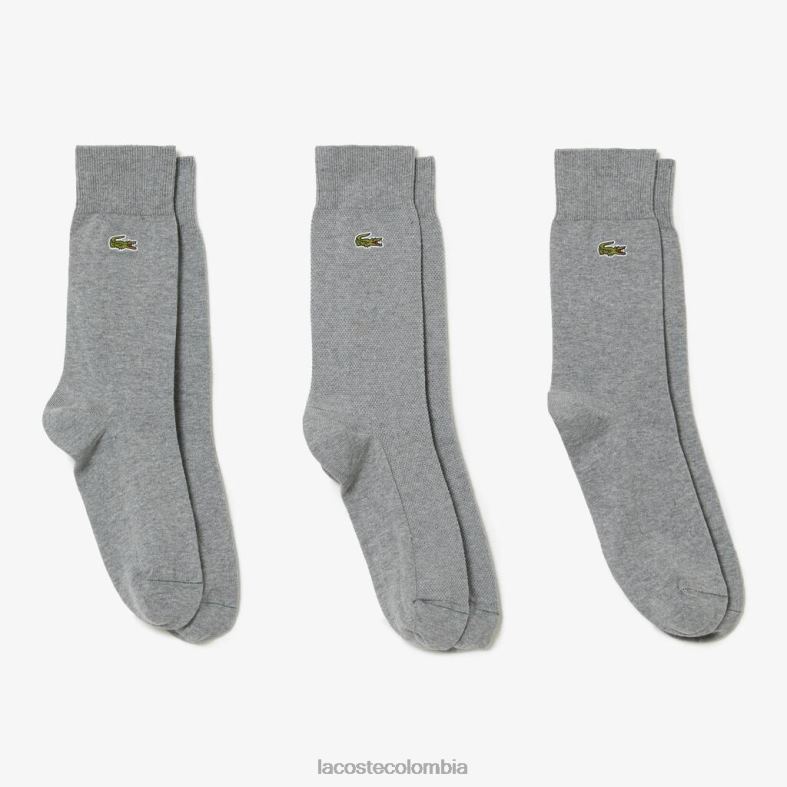 calcetines de piqué de algodón de corte alto, paquete de 3 lomo gris Lacoste ropa unisexo 80XZX1663