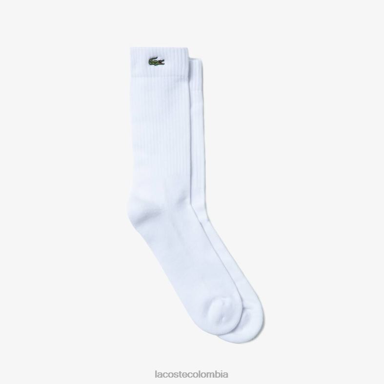 calcetines deportivos de algodón elástico de corte alto blanco Lacoste ropa unisexo 80XZX1934