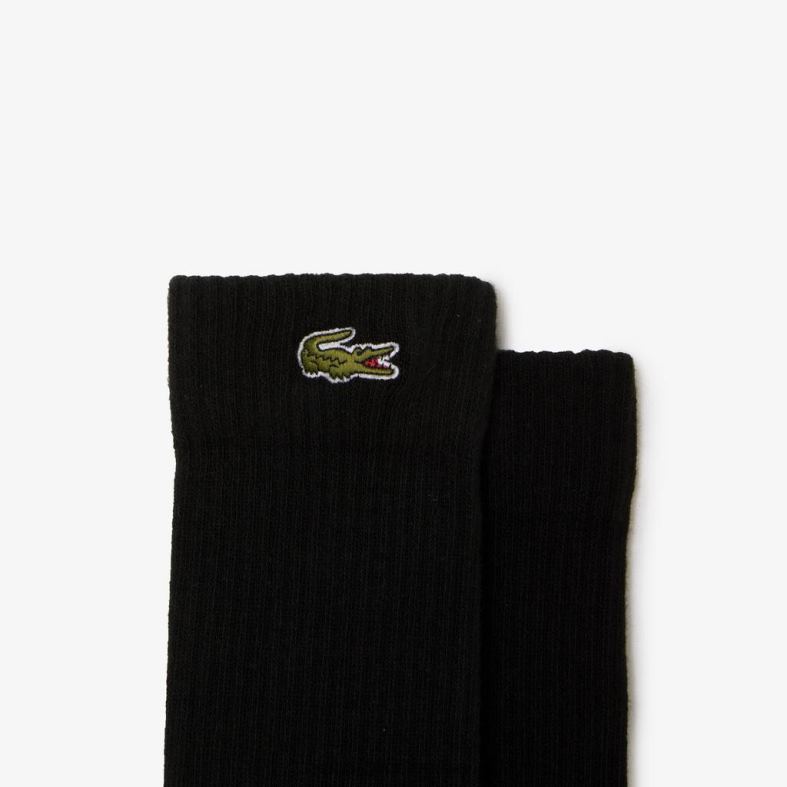 calcetines deportivos de algodón elástico de corte alto negro Lacoste ropa unisexo 80XZX1935