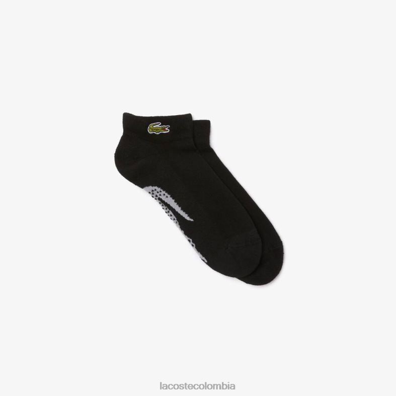 calcetines deportivos de corte bajo de algodón elástico negro/gris lomo Lacoste ropa unisexo 80XZX1679