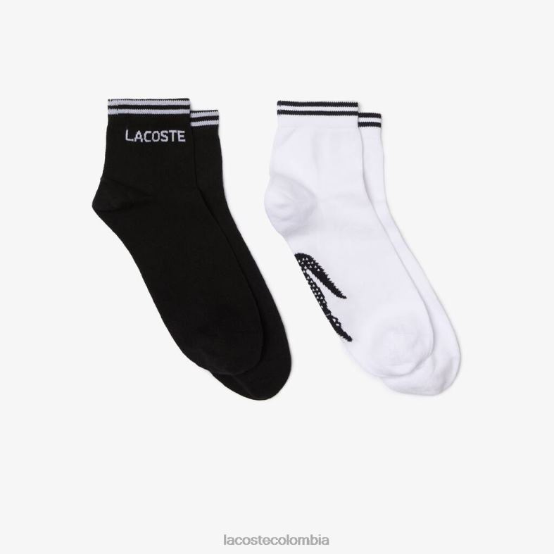 paquete de dos calcetines deportivos de corte bajo de algodón blanco negro Lacoste ropa unisexo 80XZX1672