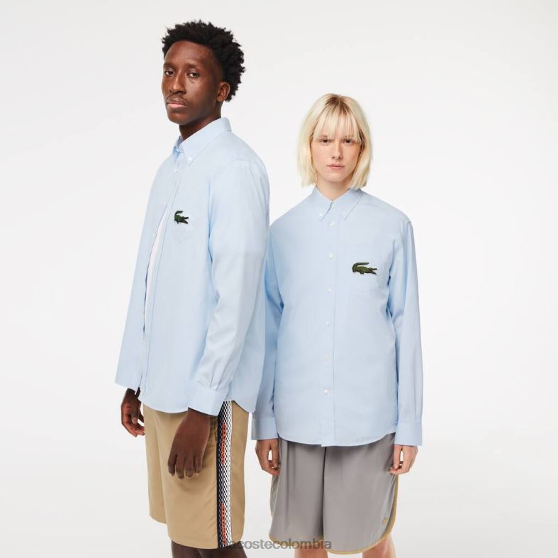 camisa holgada de algodón con diseño de cocodrilo grande azul Lacoste ropa unisexo 80XZX413