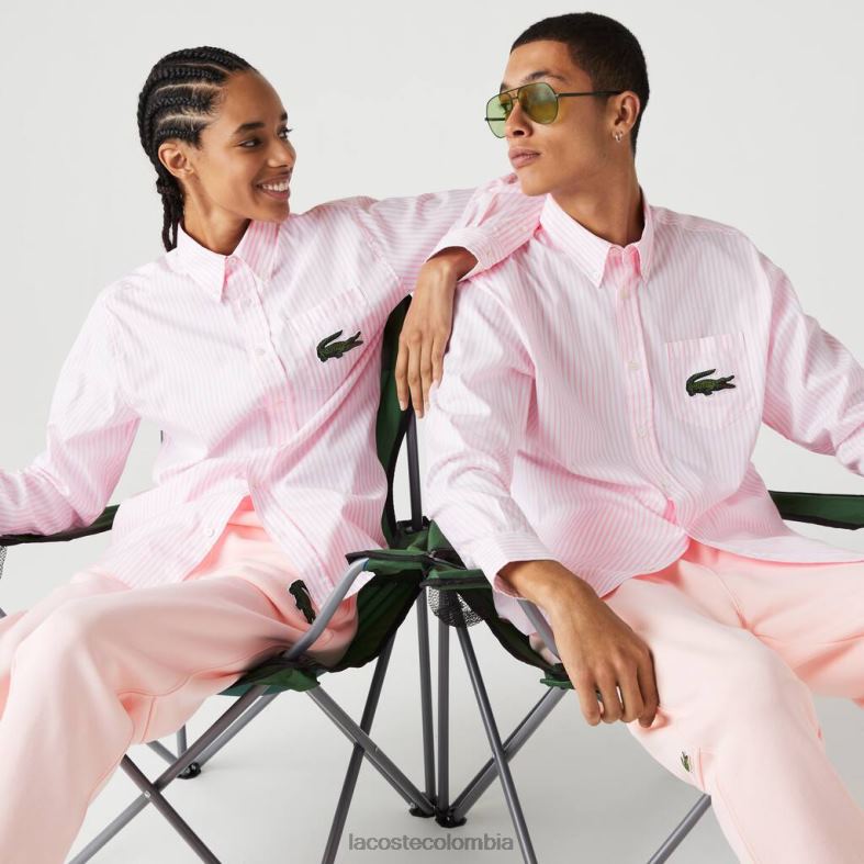 camisa holgada de algodón con diseño de cocodrilo grande blanco/rosa claro Lacoste ropa unisexo 80XZX412