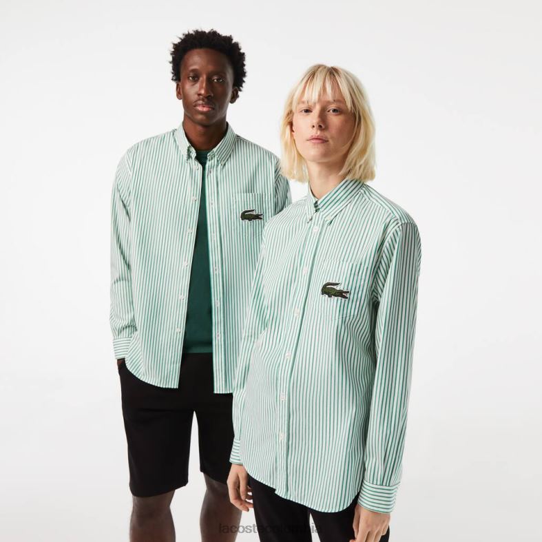 camisa holgada de algodón con diseño de cocodrilo grande blanco verde Lacoste ropa unisexo 80XZX411