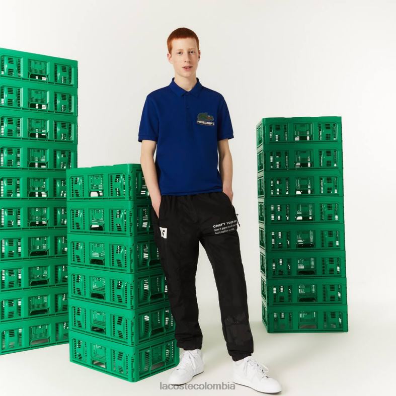 polo de algodón orgánico de corte clásico azul Lacoste x Minecraft ropa unisexo 80XZX942