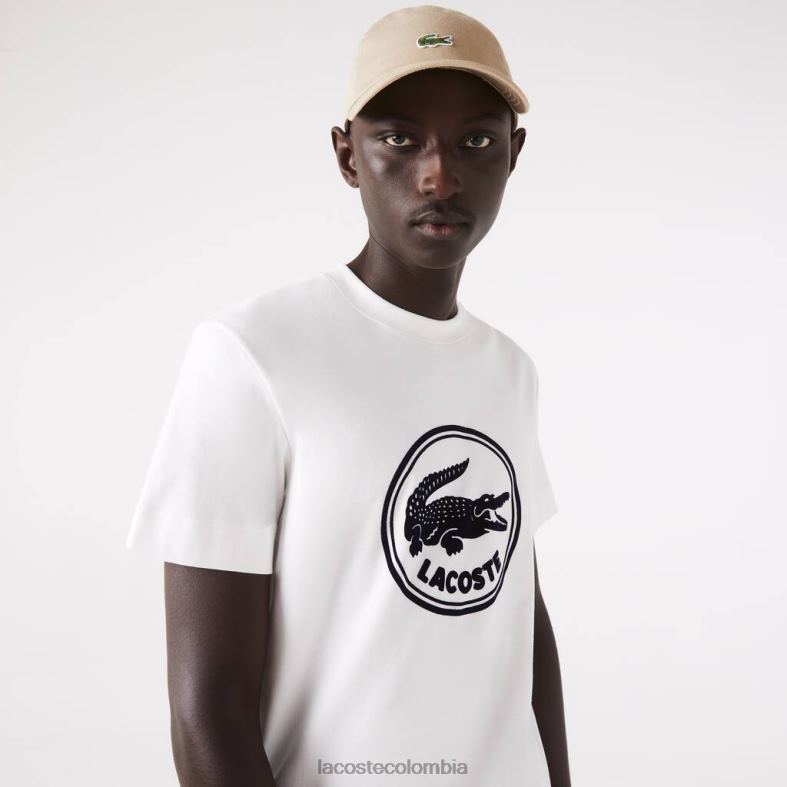 Camiseta de algodón con cuello redondo y logo estampado en 3D blanco Lacoste ropa unisexo 80XZX906
