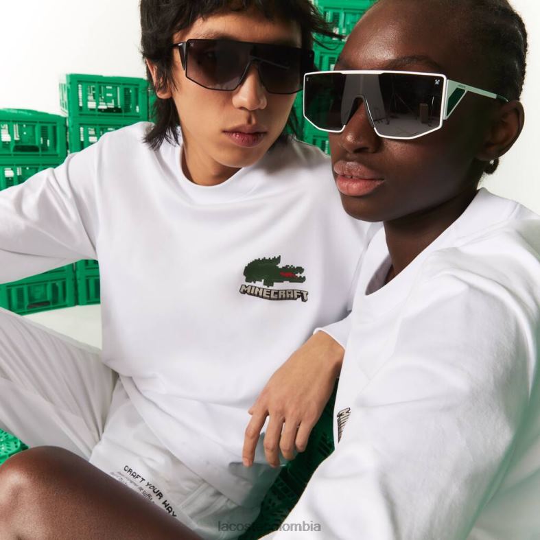 camiseta de algodón orgánico blanco Lacoste x Minecraft ropa unisexo 80XZX939