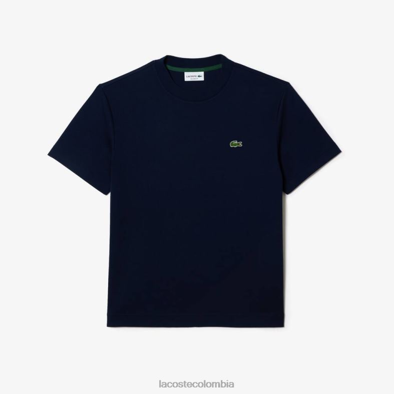 camiseta de algodón orgánico con cuello redondo Azul marino Lacoste ropa unisexo 80XZX96