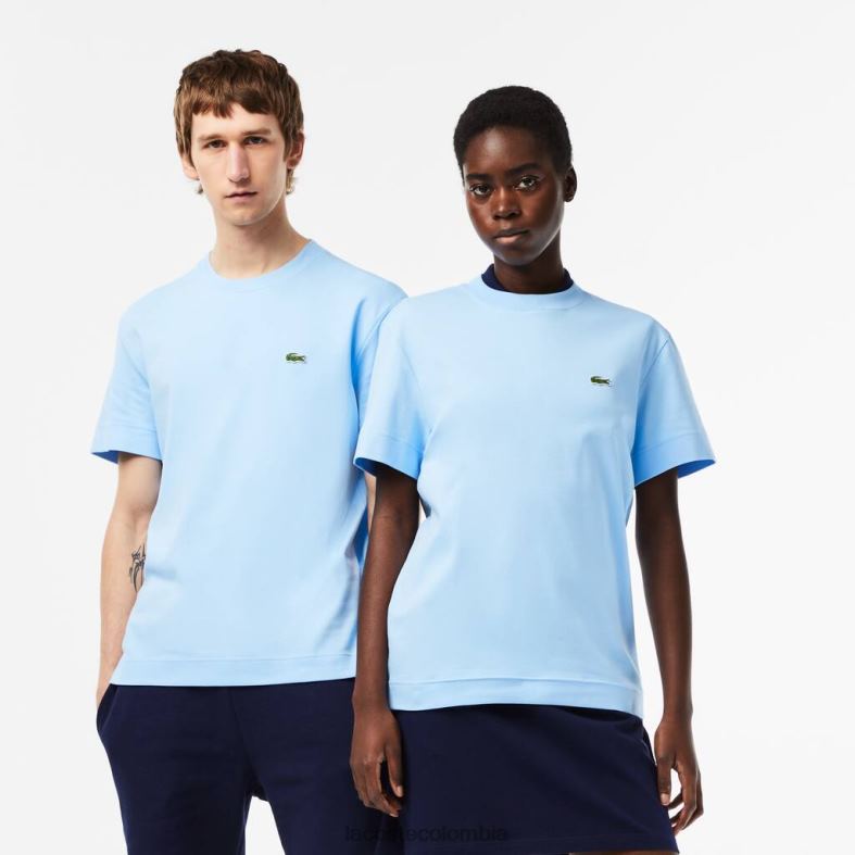 camiseta de algodón orgánico con cuello redondo azul Lacoste ropa unisexo 80XZX735