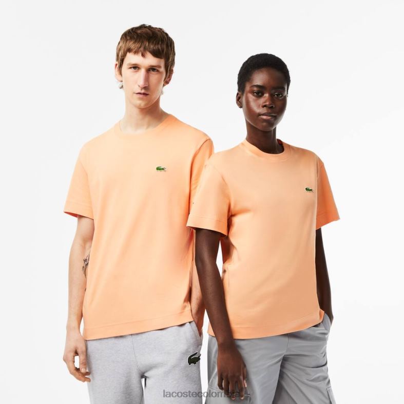 camiseta de algodón orgánico con cuello redondo naranja claro Lacoste ropa unisexo 80XZX98