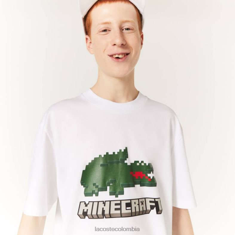 camiseta de algodón orgánico estampada blanco Lacoste x Minecraft ropa unisexo 80XZX880