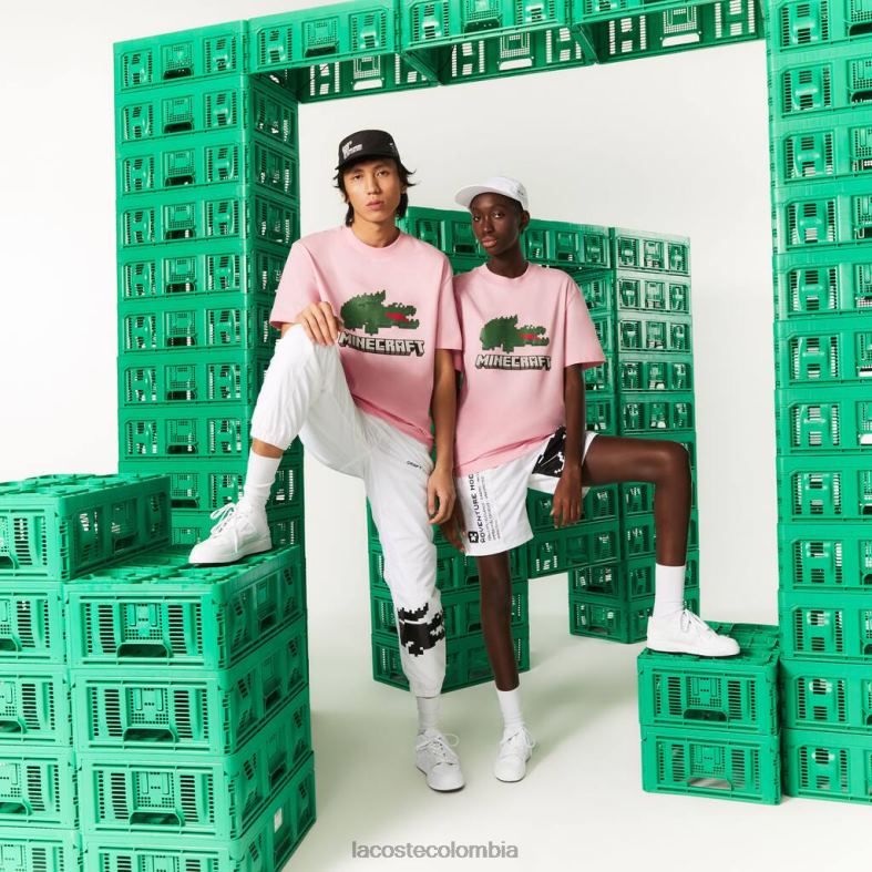 camiseta de algodón orgánico estampada rosa Lacoste x Minecraft ropa unisexo 80XZX879