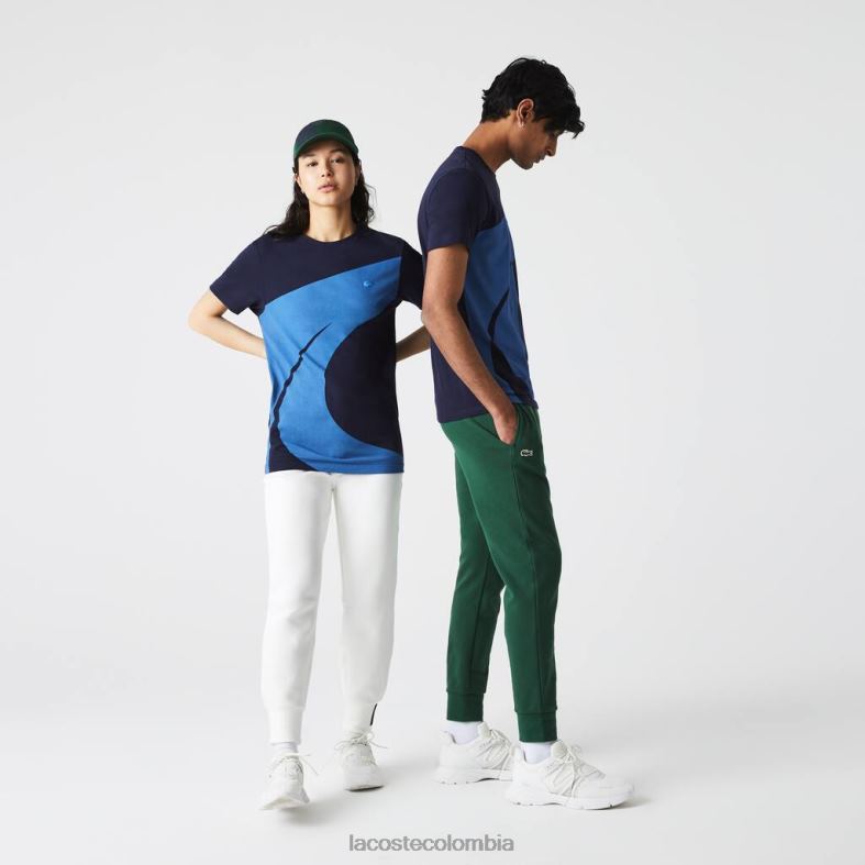 camiseta de punto con gráfico sport x theo curin azul marino/azul/blanco Lacoste ropa unisexo 80XZX944