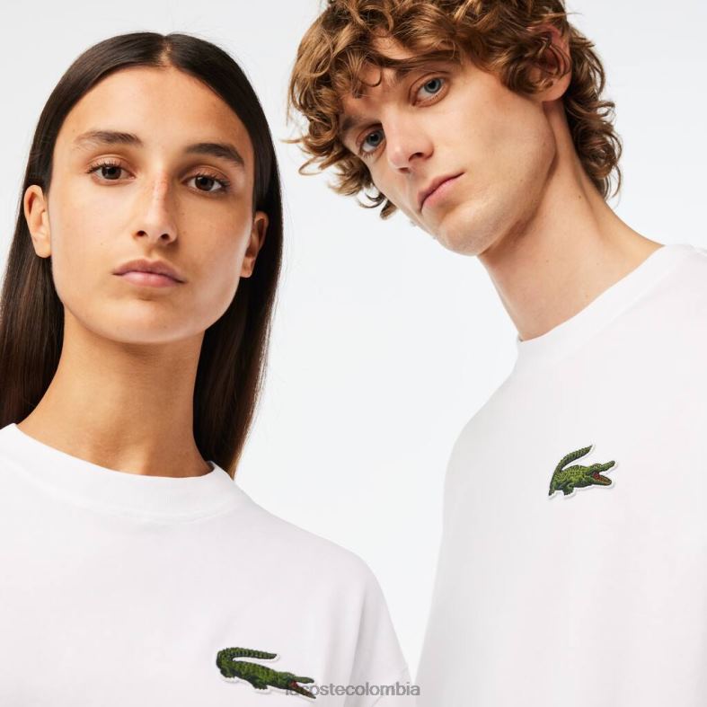 camiseta holgada de algodón orgánico con cocodrilo grande blanco Lacoste ropa unisexo 80XZX75