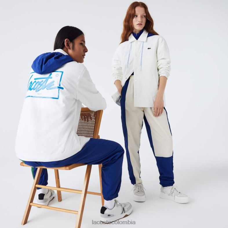 chaqueta con capucha y botones en vivo en contraste blanco azul Lacoste ropa unisexo 80XZX1316