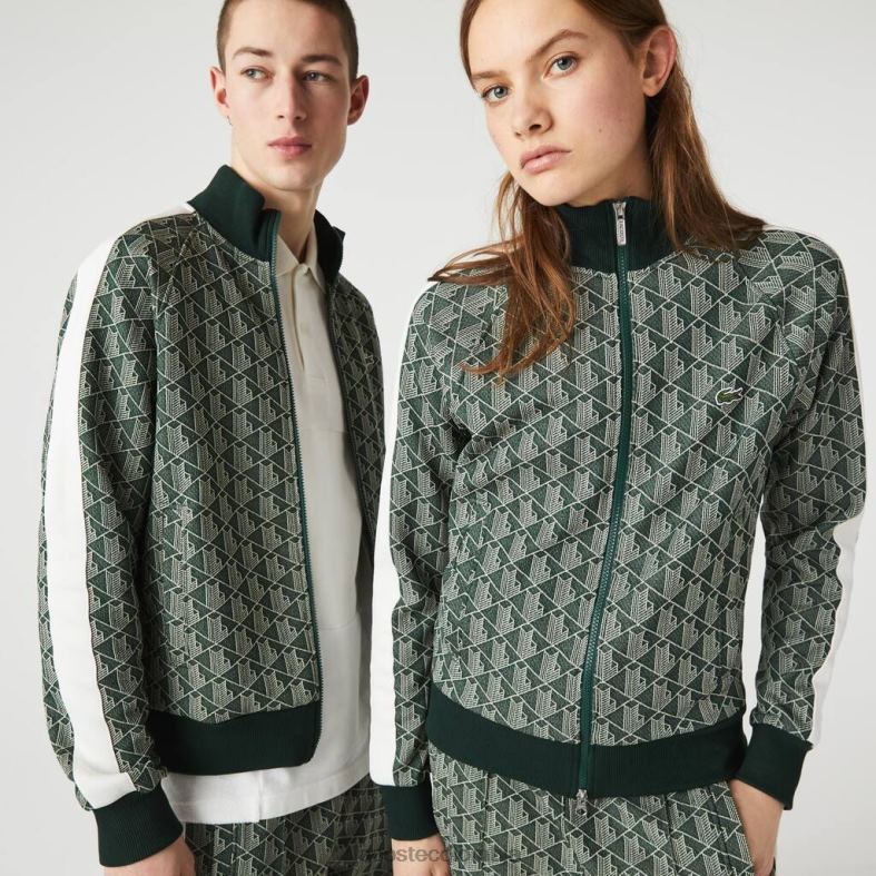 chaqueta con cremallera y motivo de monogramas en jacquard verde/beige Lacoste ropa unisexo 80XZX1188