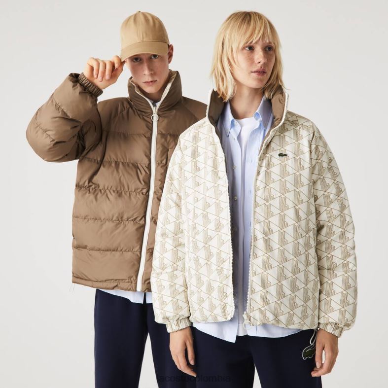 chaqueta reversible repelente al agua blanco/beige Lacoste ropa unisexo 80XZX1225