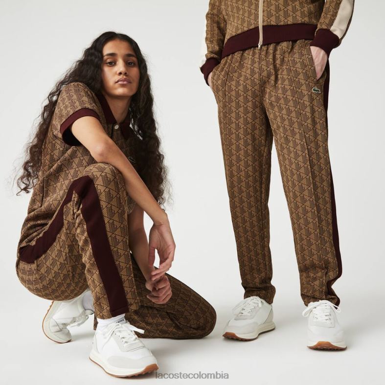 pantalones de chándal con monograma en jacquard beige/burdeos Lacoste ropa unisexo 80XZX1186