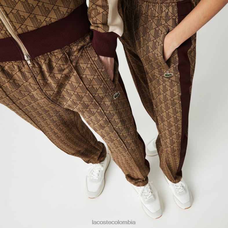 pantalones de chándal con monograma en jacquard beige/burdeos Lacoste ropa unisexo 80XZX1186