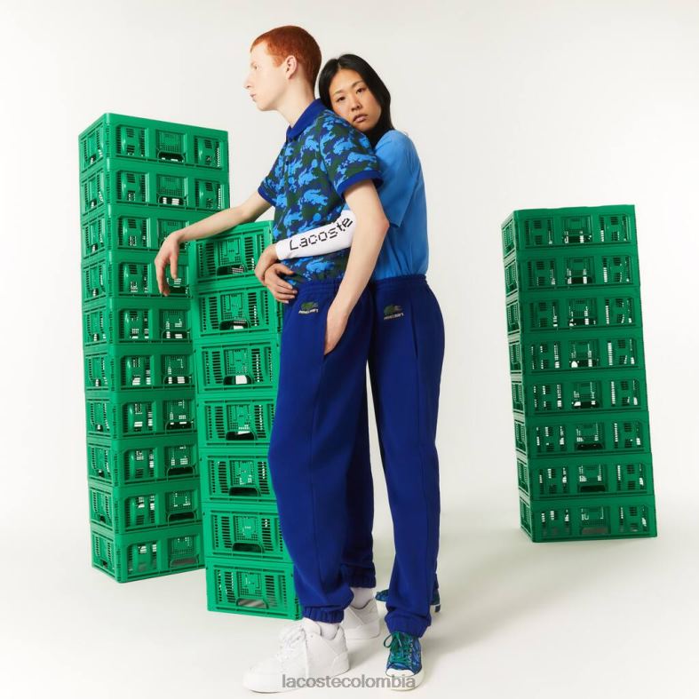 pantalones jogging de felpa de algodón orgánico azul Lacoste x Minecraft ropa unisexo 80XZX1174