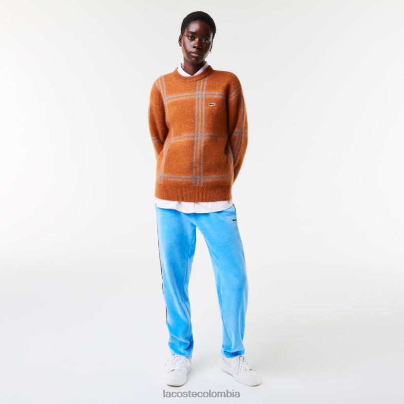 Jersey holgado en mezcla de lana con estampado de tartán marrón/azul/naranja Lacoste ropa unisexo 80XZX1426