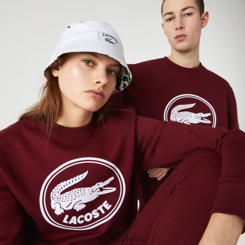 Sudadera de felpa de algodón orgánico con logo 3D Burdeos Lacoste ropa unisexo 80XZX1185